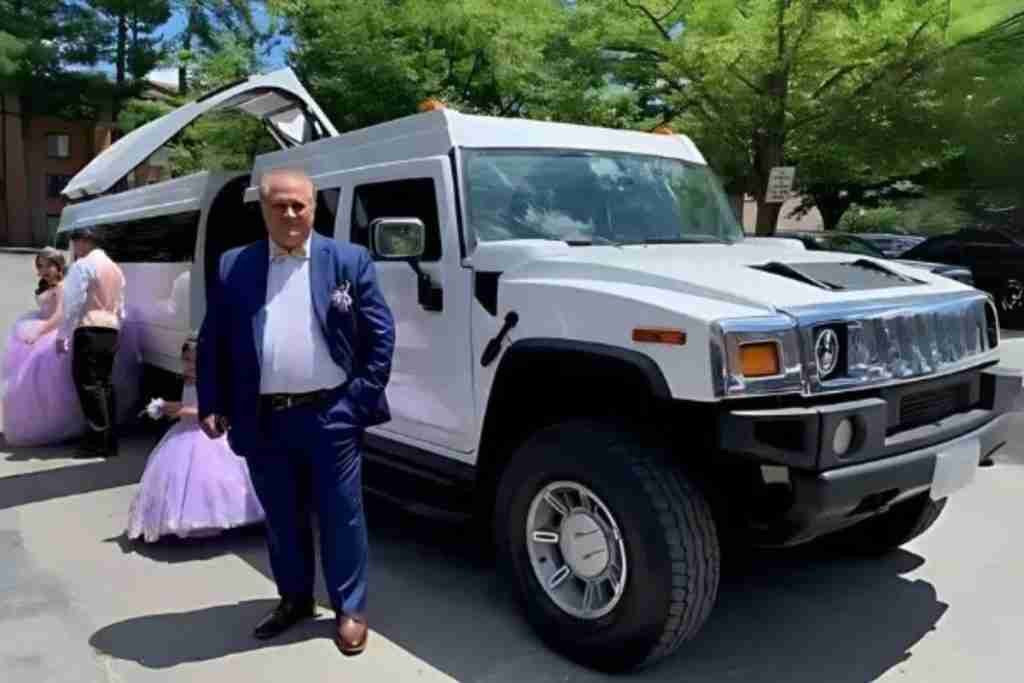 Professional Chauffeur with white hummer limo