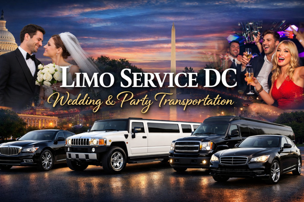 Limo service DC for wedding and party transportation with black car, Hummer stretch limo, sedan and SUV in Washington DC